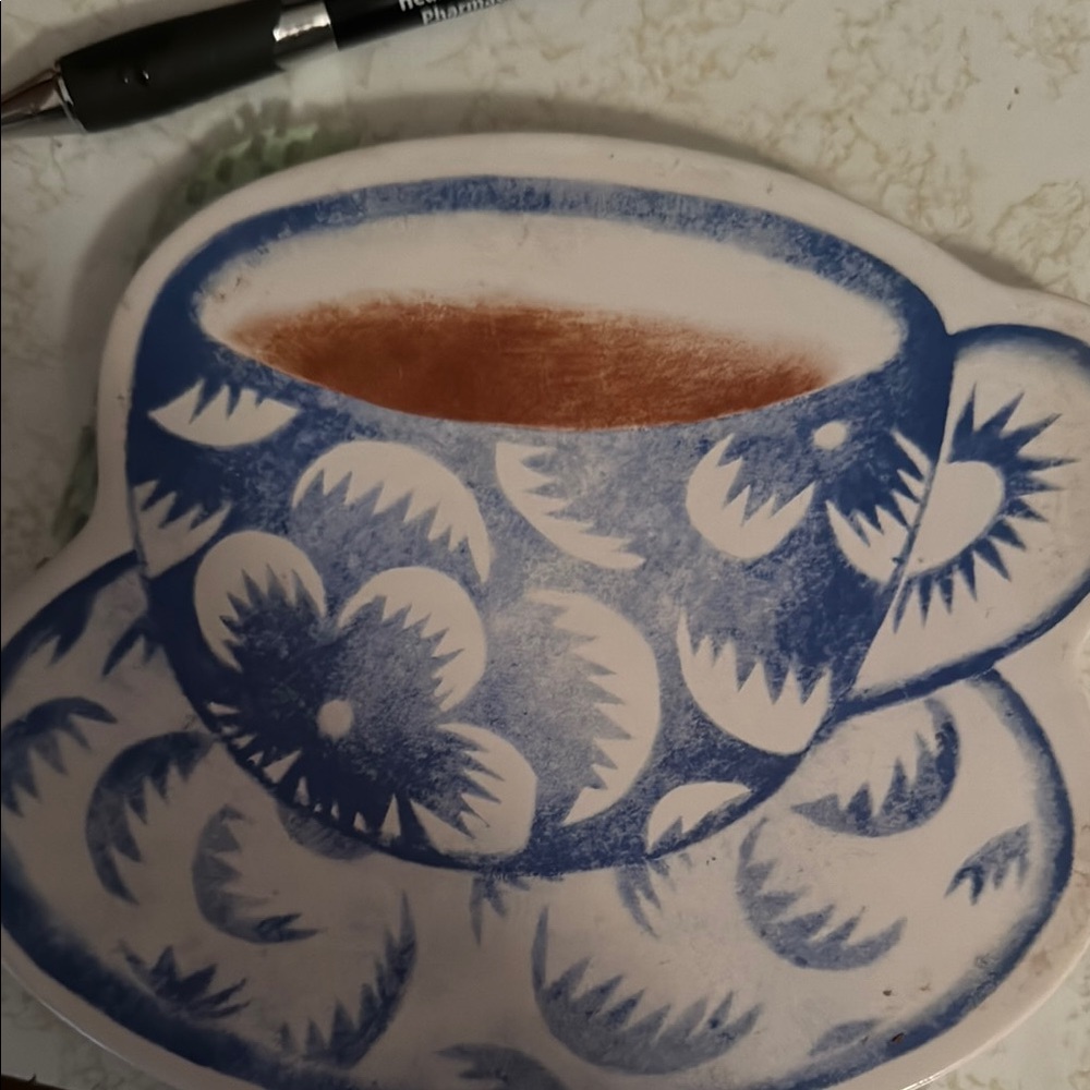 Blue and White Floral Ceramics Teacup and Saucer